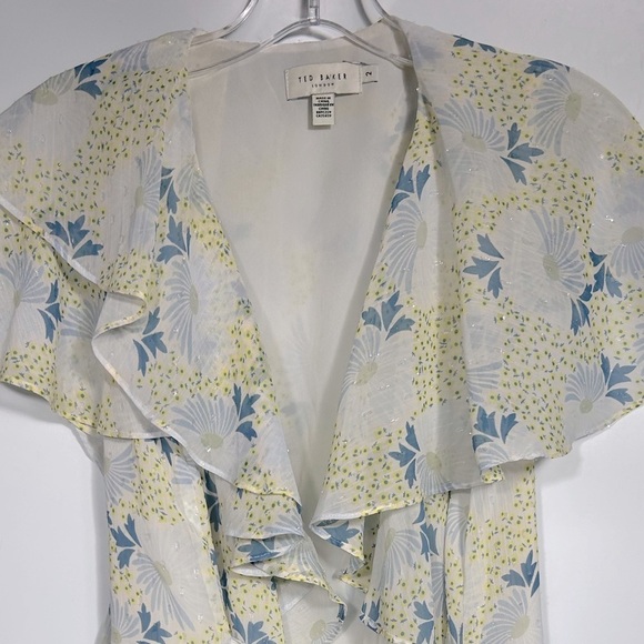 Ted Baker Gemmiaa Wrap Blouse Top With Ruffled Sleeves Size US6(UK2) Blue - Picture 5 of 11